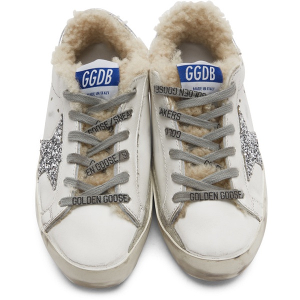 골든구스 골든구스 Golden Goose SSENSE Exclusive White & Silver Super-Star Shearling Sneakers 221264F128004