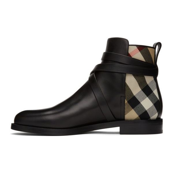 버버리 버버리 Burberry Black & Beige Pryle Ankle Boots 221376F113000