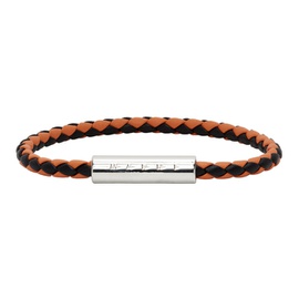 마르니 Marni Orange & Navy Leather Braided Bracelet 221379M142001