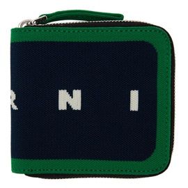 마르니 Marni Navy & Green Jacquard Logo Zip-Around Wallet 221379M164005