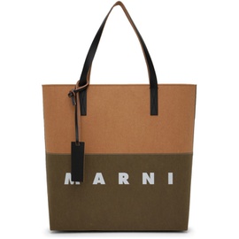 마르니 Marni Tan & Khaki Paper Shopping Tote 221379M172029