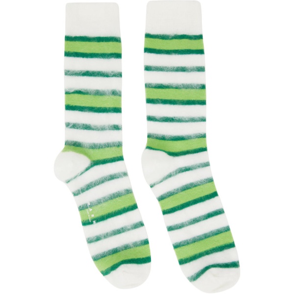 마르니 마르니 Marni SSENSE Exclusive White & Green Socks 221379M220011