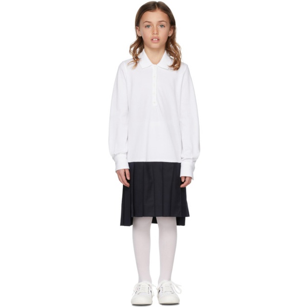톰브라운 톰브라운 Thom Browne Kids White & Navy Pleated Tennis Dress 221381M702005