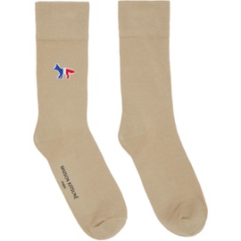 Maison Kitsune Beige Tricolor Fox Socks 221389F076001