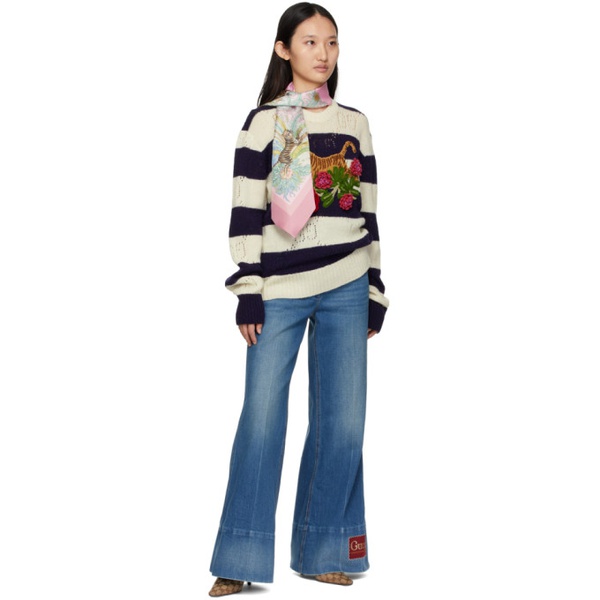 구찌 Navy & 오프화이트 Off-White Lunar New Year 구찌 Gucci Tiger Embroidery Sweater 221451F096000
