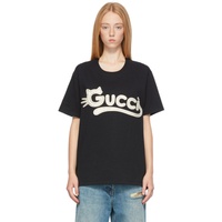 구찌 Gucci Black Cat Logo T-Shirt 221451F110020