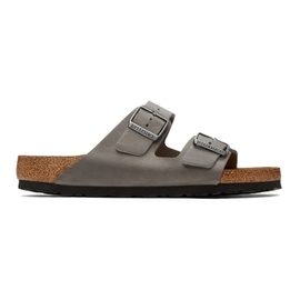 버켄스탁 Birkenstock Grey Leather Soft Footbed Arizona Sandals 221513M234021