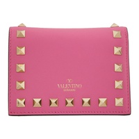 발렌티노 Valentino Garavani Pink Rockstud French Wallet 221807F040000