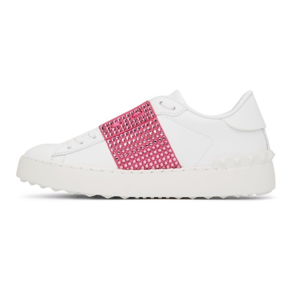  발렌티노 Valentino Garavani White & Pink Crystal Open Sneakers 221807F128005