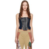 Marine Serre Blue Zipped Leather Corset 222020F285202