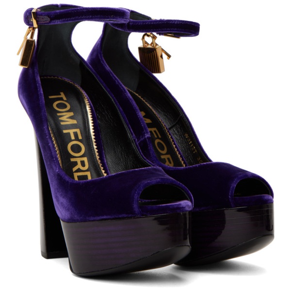 톰포드 톰포드 TOM FORD Purple Peep Toe Platform Heeled Sandals 222076F125011