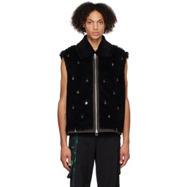 펑첸왕 Feng Chen Wang Black Embellished Faux-Fur Vest 222107M185012