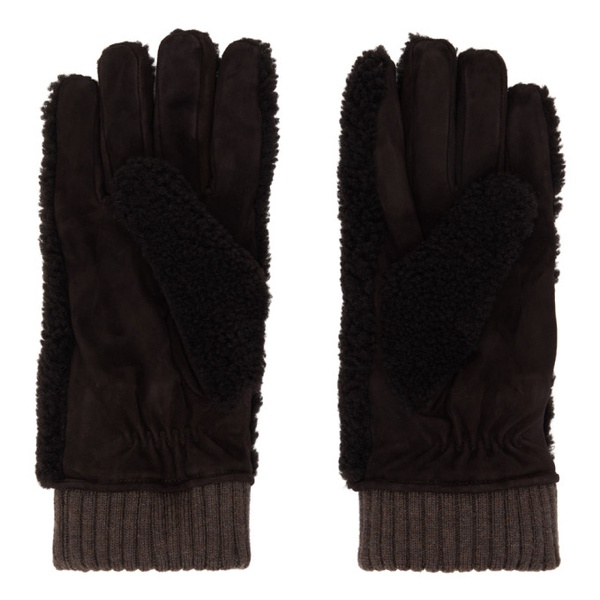 몽클레어 몽클레어 Moncler Brown Paneled Shearling Gloves 222111M135001