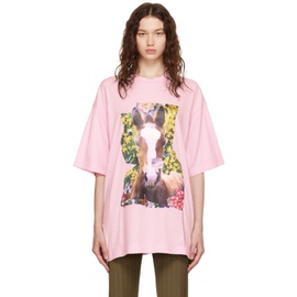 아크네 스튜디오 Acne Studios Pink Horse T-Shirt 222129F110043