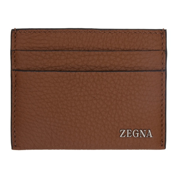  ZEGNA Brown Simple Card Holder 222142M163002