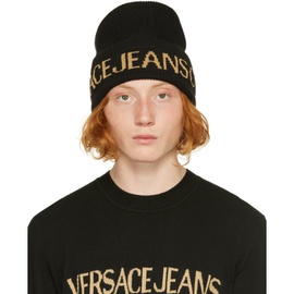 베르사체 진 꾸뛰르 베르사체 Versace Jeans Couture Black & Gold Logo Beanie 222202M138001
