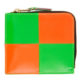 COMME des GARCONS WALLETS Orange & Green Fluo Squares Half-Zip Wallet 222230F040010