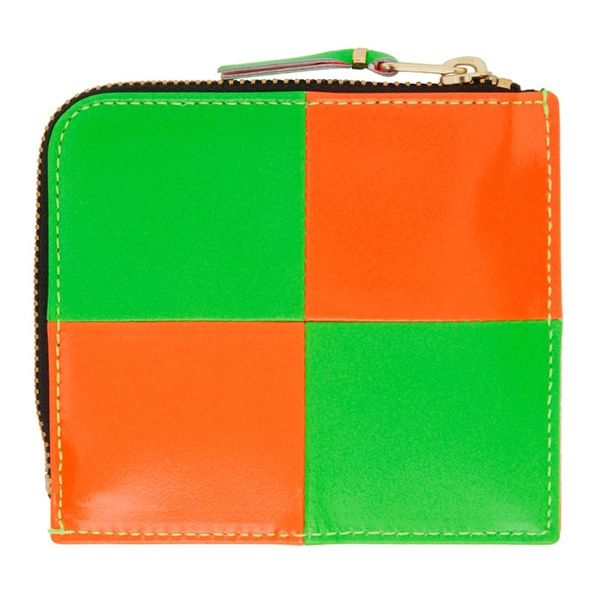  COMME des GARCONS WALLETS Orange & Green Fluo Squares Half-Zip Wallet 222230F040010