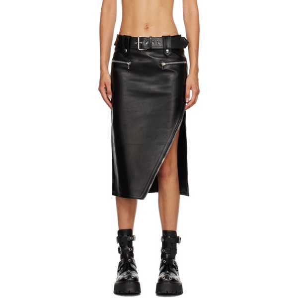 알렉산더 맥퀸 알렉산더맥퀸 Alexander McQueen Black Belted Leather Midi Skirt 222259F092005