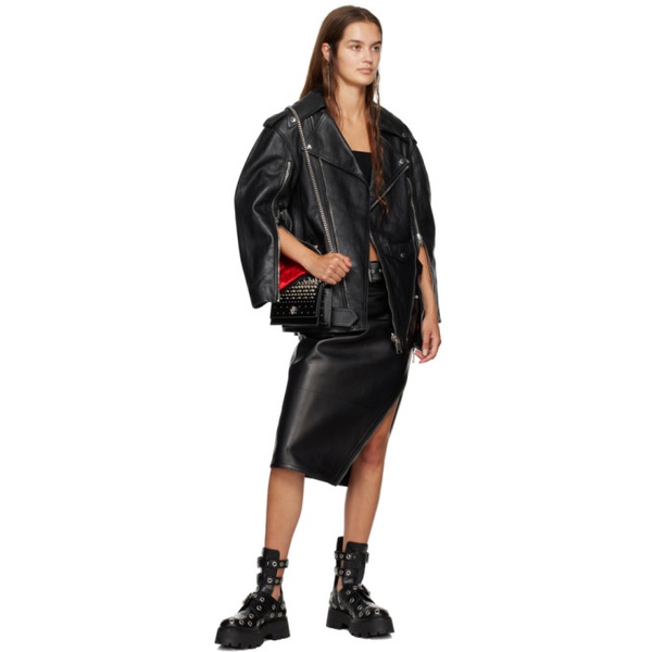 알렉산더 맥퀸 알렉산더맥퀸 Alexander McQueen Black Belted Leather Midi Skirt 222259F092005
