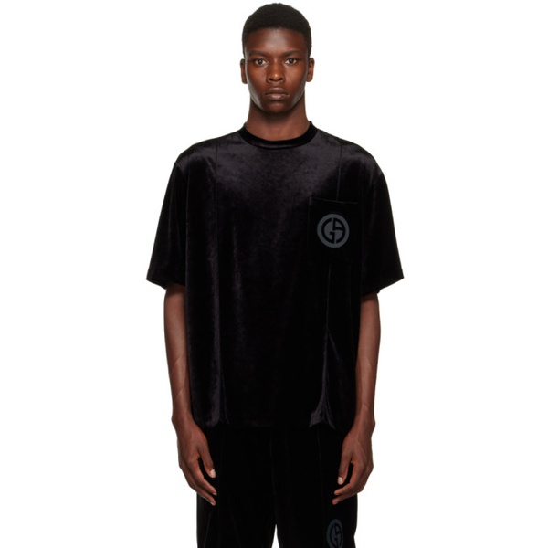 아르마니 조르지오 아르마니 Giorgio Armani Black Embroidered T-Shirt 222262M213007