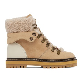 See by Chloe Beige Eileen Shearling Ankle Boots 222373F113056