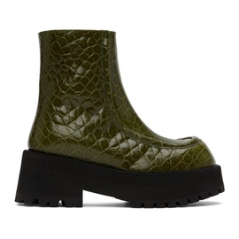 마르니 Marni Green Croc-Embossed Platform Ankle Boots 222379F113013