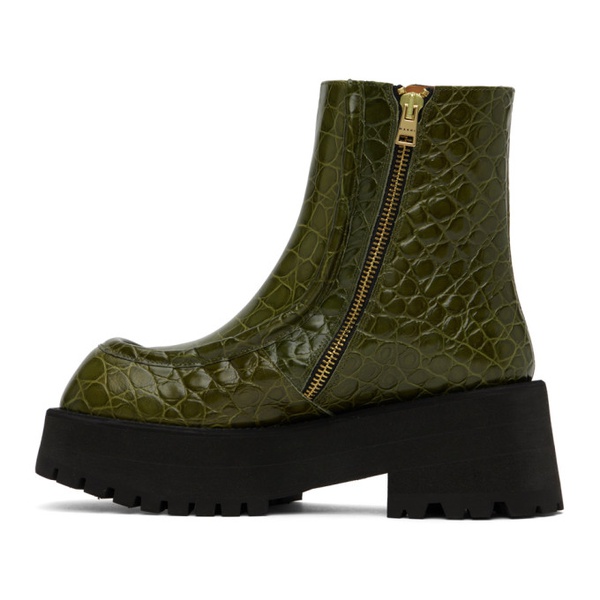 마르니 마르니 Marni Green Croc-Embossed Platform Ankle Boots 222379F113013