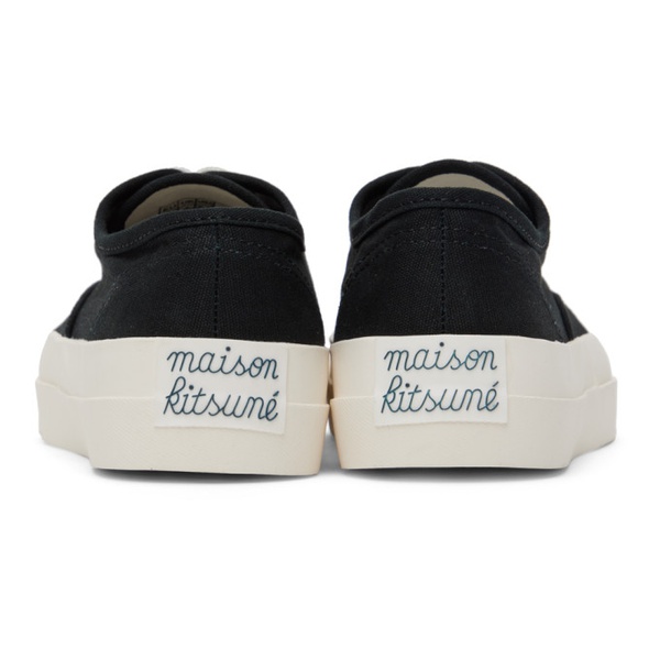 메종키츠네 Maison Kitsune Black Canvas Laced Sneakers 222389F128001