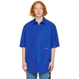 베르사체 Versace Blue Embroidered Shirt 222404M192015