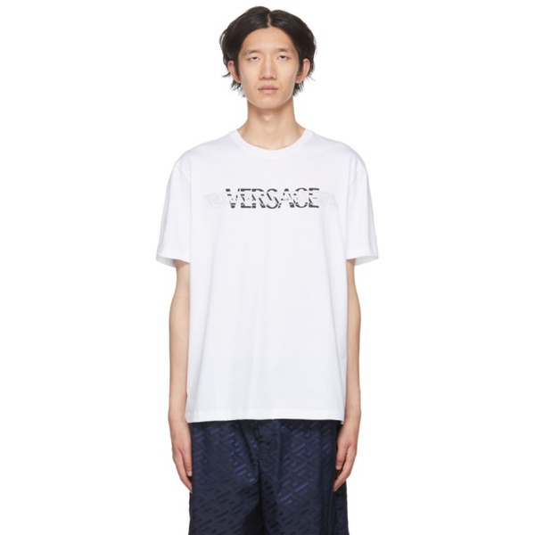 베르사체 베르사체 Versace White La Greca T-Shirt 222404M213016