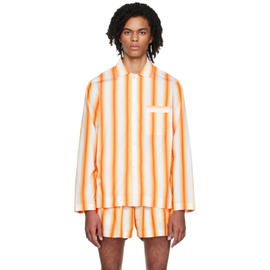 테클라 Tekla Orange Stripe Long Sleeve Pyjama Shirt 222482M218001