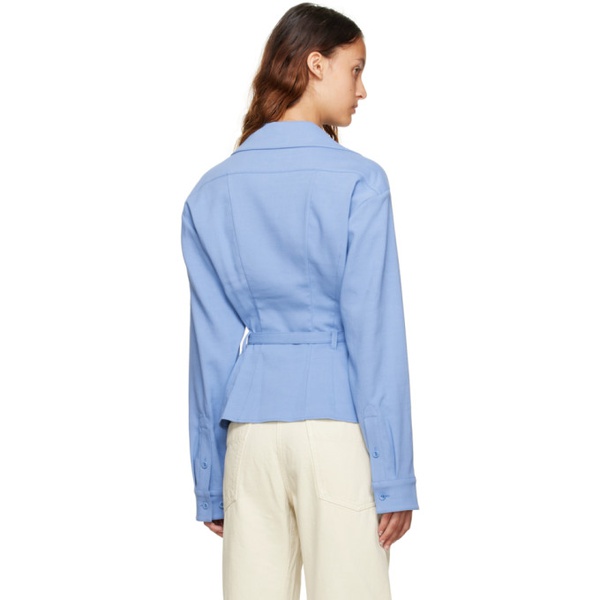  르메르 LEMAIRE Blue Convertible Collar Fitted Shirt 222646F109031