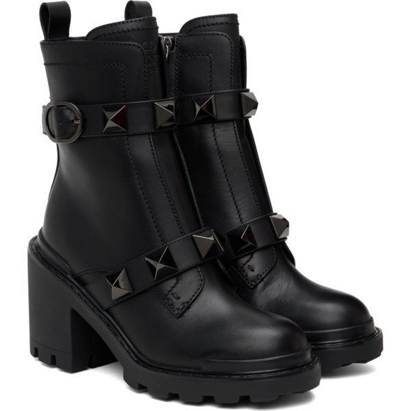  발렌티노 Valentino Garavani Black Roman Stud Ankle Boots 222807F113003