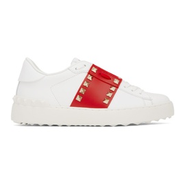 발렌티노 Valentino Garavani White & Red Rockstud Untitled Sneakers 222807F128007