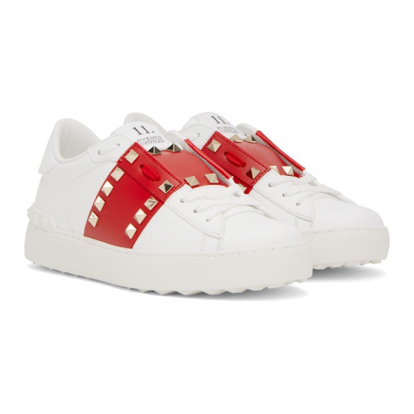  발렌티노 Valentino Garavani White & Red Rockstud Untitled Sneakers 222807F128007