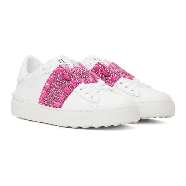  발렌티노 Valentino Garavani White & Pink Rockstud Untitled Sneakers 222807F128020