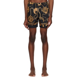 마린 세르 Marine Serre Black & Gold Straight-Leg Swim Shorts 231020M208000