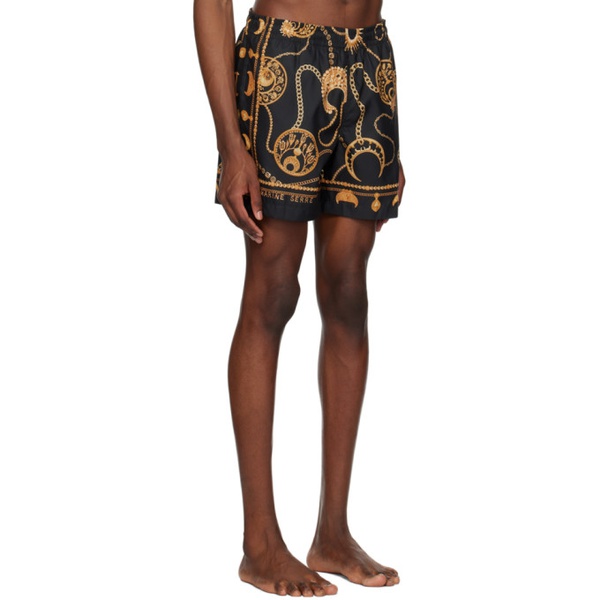  마린 세르 Marine Serre Black & Gold Straight-Leg Swim Shorts 231020M208000