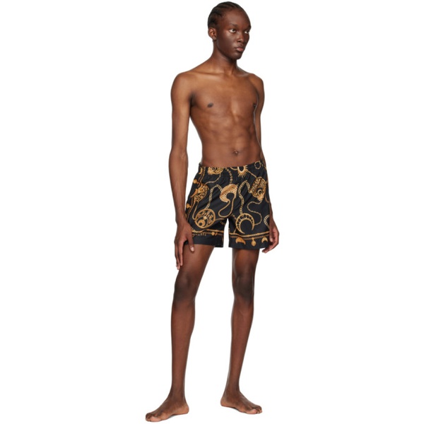  마린 세르 Marine Serre Black & Gold Straight-Leg Swim Shorts 231020M208000