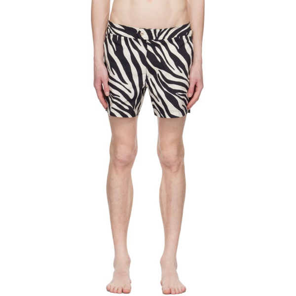 톰포드 톰포드 TOM FORD Black & Beige Zebra Swim Shorts 231076M193006