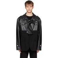 펑첸왕 Feng Chen Wang Black Detachable Faux-Leather Jacket 231107M180007