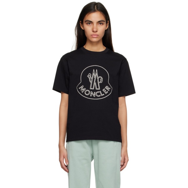 몽클레어 몽클레어 Moncler Black Embroidered T-Shirt 231111F110058