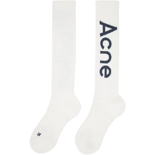 아크네스튜디오 아크네 스튜디오 Acne Studios White Logo Knee Socks 231129M220010