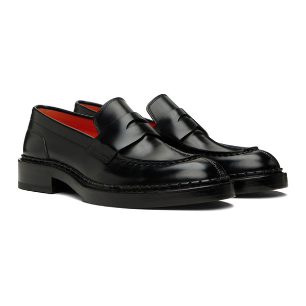  Santoni Black Leather Loafers 231178F121005