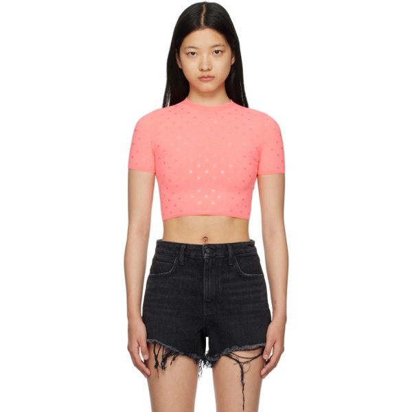 알렉산더왕 알렉산더 왕 Alexander Wang Pink Cropped Crystal T-Shirt 231187F110003