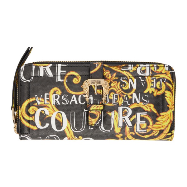 베르사체 베르사체 진 꾸뛰르 베르사체 Versace Jeans Couture Black & Gold Baroque Wallet 231202F040002