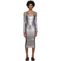 베르사체 진 꾸뛰르 베르사체 Versace Jeans Couture Silver Baroque Buckle Midi Dress 231202F054005