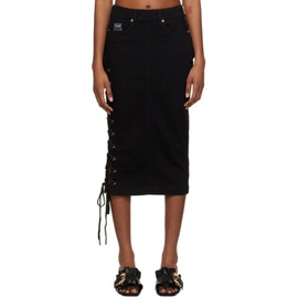 베르사체 진 꾸뛰르 베르사체 Versace Jeans Couture Black Lace-Up Denim Midi Skirt 231202F092002