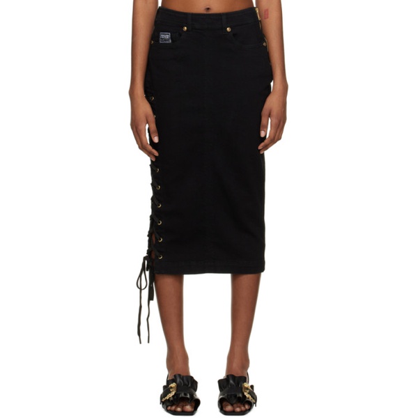 베르사체 베르사체 진 꾸뛰르 베르사체 Versace Jeans Couture Black Lace-Up Denim Midi Skirt 231202F092002